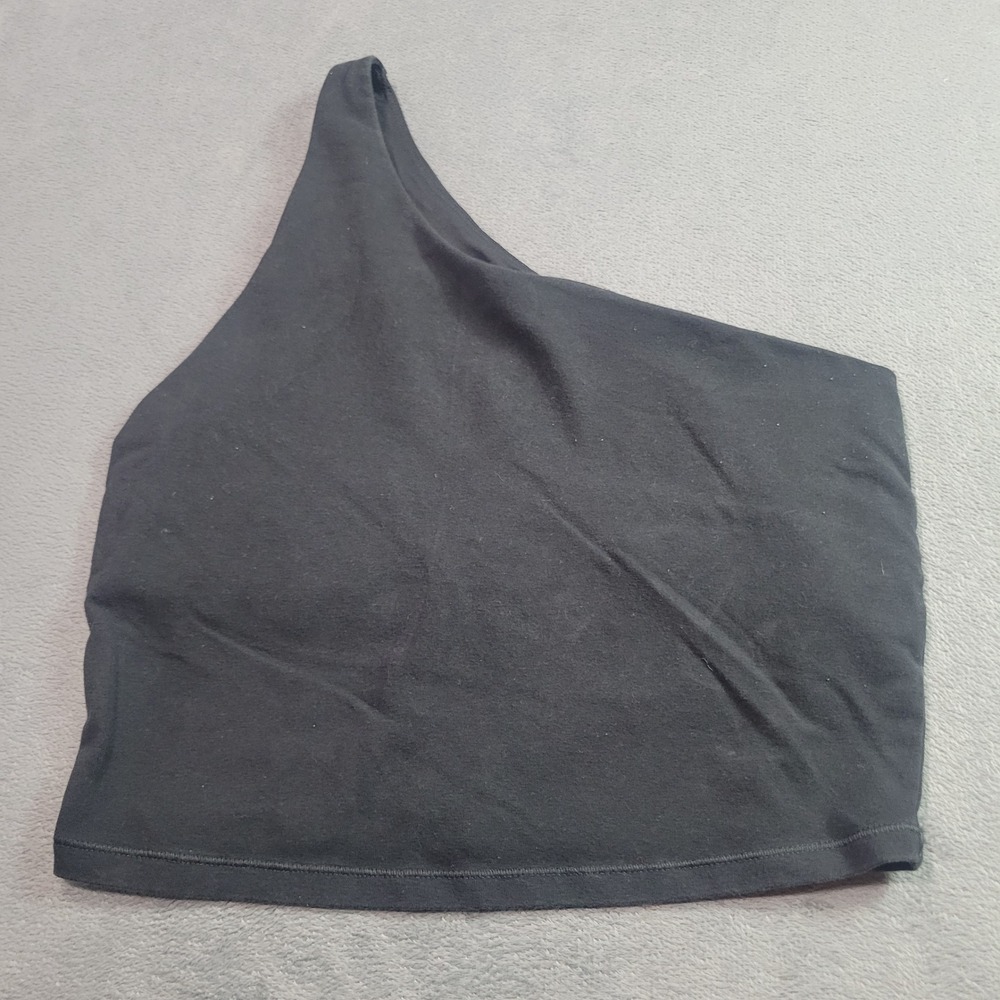 Old Navy Active Crop Top Women Medium Black One Shoulder Shelf Bra Athleisure